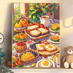 DIY Square Diamond Full Diamond Diamond Painting Diamond Embroidery Paste Diamond Cross Stitch Afternoon Tea Bread Fried Egg Blueberry Tomato