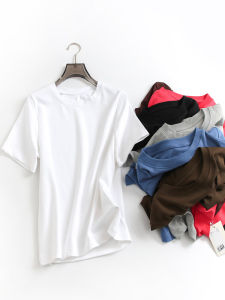 Pure Color Slimming round Neck Minimalist Style Basic Style Summer New Arrival 2024 Short Sleeve Easiest for Match Casual Womens T-shirt M905