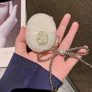 Silver Shell Pattern Freebuds6 Protective Case 3D Flower Design Compatible with Huawei Freeclip for Freebuds5i/6i/4/4e Pearl Pendant