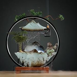 Thác Khói Trầm Hương Phong Thủy Có Đèn Led Kèm Đài Phun Nước Tự Động Tiểu Cảnh Thác Nước Để Bàn|phongthuygiaphat