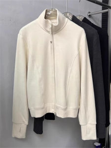 Fashionable Double Zipper Stand Collar Double Sided Velvet Sweatshirt Womens Solid Color Versatile Open Cardigan Outerwear