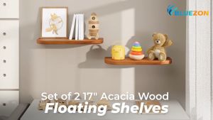 Combo 2 kệ gỗ góc bo tròn BLUEZON treo tường trang trí kèm chốt chữ U âm tường phụ kiện vít tắc kê