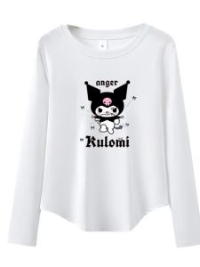 เสื้อยืดคอกลมแขนยาวผ้าฝ้ายแท้ฤดูใบไม้ร่วง/ฤดูหนาว ทรงเข้ารูป ลายการ์ตูน Kuroko สำหรับผู้หญิง เสื้อชั้นในพื้นฐาน