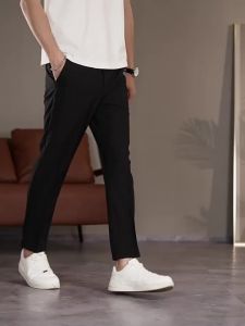 NEW BOLUNE | Icy Silk Summer Thin Business Fitted Straight Tapered Elastic Pants