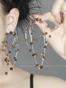 Long Designer Style Tiger Eye Stone Tassel Womens Earrings Elegant Fashion Jewelry Natural Stone Material No Brand Registered