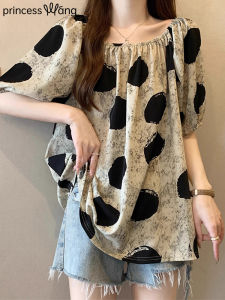 WANGGONGZHU | Retro Off-Shoulder Short Sleeve T-Shirt Women Summer New Large Size Loose Belly Fashionable Chiffon Shirt Lazy Style