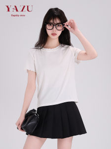 Chic Sweet Wood Grain Ruffle Short Sleeve round Neck T-Shirt Womens New Style Spring Summer Slimming Versatile Base Shirt