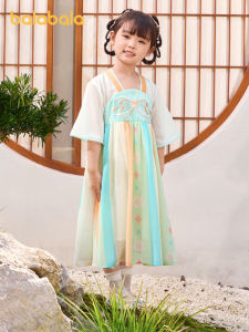balabala Girl Dress Children Dress Spring Summer Embroidered Traditional Style Traditional Ruqun Colorblock