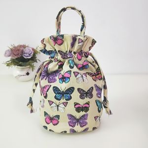 Casual Canvas Womens Bag Drawstring Fabric Art Handbag round Lunchbox Style Coin Purse Makeup Bag Leisure Tote Bag