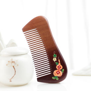 Portable Fine-Toothed Painted Comb Wooden Hairbrush for Men Women Children Lucky Gourd Shape Hairdressing Tool by Langfu