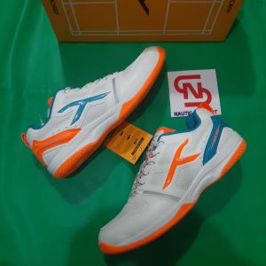NEW SEPATU BADMINTON HUNDRED BLAST  WHITE /TURQUIOSE /ORANGE