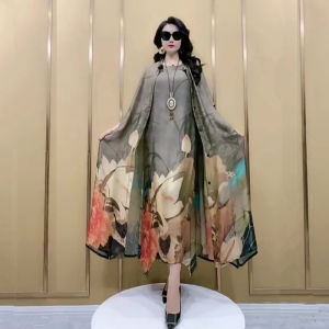 plus Size Floral Print Dress Womens Two-Piece Set Summer New Style Slimming Elegant Design Fashionable Ensemble