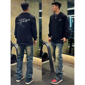 Áo Thun Dài Tay Cotton Phong Cách Mỹ Cổ Điển Dành Cho Nam Mùa Thu Màu Đen Rộng Rãi Thời Trang Thường Ngày in Chữ