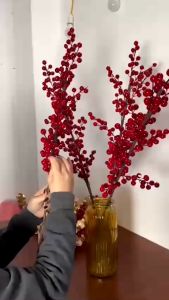 Cành đào đông Cherry đỏ 12 nhánh cao 90cm loại đẹp không dính quả trang trí tết cành rẻ quạt lá táo phụ kiện trang trí Tết 2025