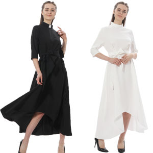 Church Clergy Womens Dress With Tab Collar For Priest Pastor Minister Asymmetrical