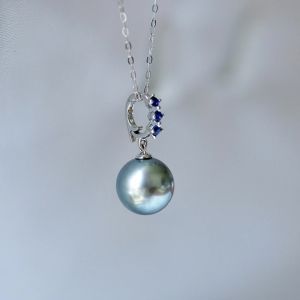 Montagne Jewelry 18k White Gold Pendant For Women 3 pcs Sapphire Inset Fine Jewellery Natural 10mm Seawater pearl Pendant