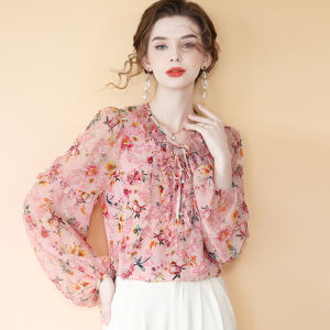 Silk Shirt Womens New 2025 Autumn High-End Lady Wooden Edge French Style European Goods Mulberry Silk Floral Shirt Commute Style