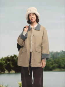 Beneunder | Color Block Interior Design Sensibility Coat Mid-length Thin Velvet