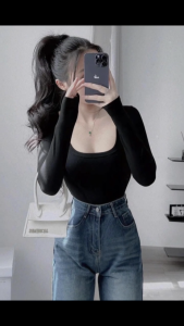 Áo cổ vuông tay dài KVYBODY A12 chất cotton borip lụa dày mịn co giãn thích hợp mặc ở nhà đi chơi đi tiệc