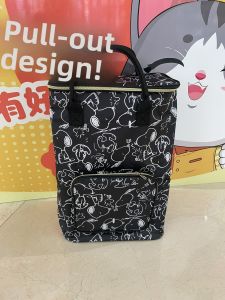 Ultra-Light Foldable Large Capacity Shopping Bag with Aircraft Wheel Cart Portable Shopping Cart Vegetable Buying Bag Moon Star