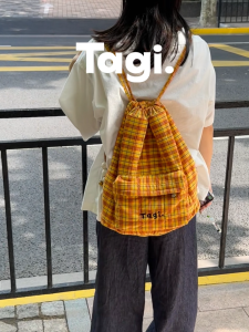 Tagi. Tanghulu Drawstring Backpack กระเป๋าเป้สะพายหลัง แบบมีเชือกรูดพร้อมลูกปัดอะครีลิกมุก ความจุขนาดใหญ่