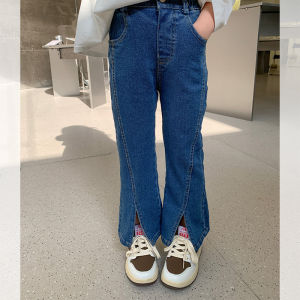 Spring Autumn Girls Jeans Casual Loose Leggings Korean Style Fashionable Slit Casual Denim Pants Versatile Trendy Kids Clothing