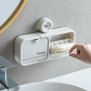 Wall Mounted Suction Fixing Water Draining Dust-proof Soap Box