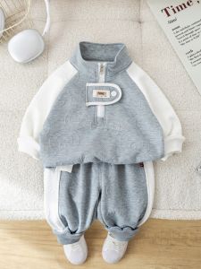 Cute Sporty Boys Autumn Outfit Set Baby Boy Casual Two-Piece Suit Spring Fashionable Children Clothes Handsome Little Kids