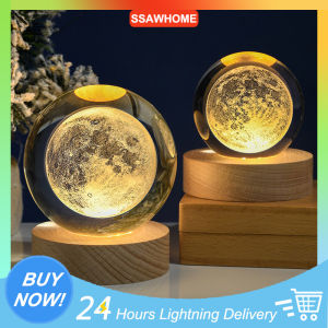 3D Crystal Ball Night Light USB Table Light Night Lamp With Wooden Base USB Table Light Art Decoration Birthday Gift Birthday Gift Xmas Decorative Bedroom Bedside Lamp