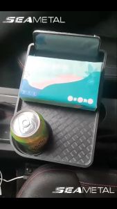 SEAMETAL โต๊ะเสริม+ที่วางแก้วน้ำและโทรศัพท์ คอนโซลกลาง เครื่องดื่ม ถาดขนม ถาดอาหารและขนมต่างมีขาตั้ง จัดระเบียบรถ หมุนได้ 360องศา