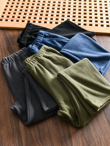 Warm Fleece Lined Sports Casual Pants for Men Youth Popular Straight Leg Long Trousers All Match Autumn Winter Polyester Fiber