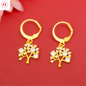 XT đồ trang sức Hàn Quốc 24K Cây đá quý Bông tai thời trang 916 gốc mạ vàng