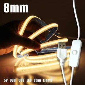 0.3m/1m/2m/3m/5m COB LED Strip Lights with 501 Button 5V USB LED Light Strip for Bedroom Living Room TV Shelf Cabinet