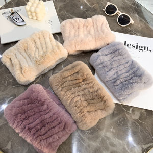 Korean Style Super Elastic Rabbit Fur Scarf Neck Warmer One Hat Two Use Fur Bandeau Warmth Rectangular Shape Pure Color for All Seasons