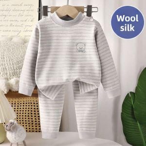 JIFANPAUL | Wool Silk Velvet Thermal Insulation Childrens Underwear Set