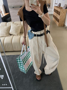 Moershop High Waist Drawstring Wide Leg Casual Pants Women Summer Thin Style Slimming Long Trousers Street Fashion Club
