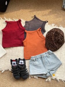 Childrens Summer Thin Cotton Camisole T-Shirt New Casual Dopaamine Color Versatile Pure Cotton Top for Boys And Girls