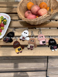 TheFifthMoon Cute Fashionable Plush Doggy Bag Charm Leather Patchwork Keychain Buckle Trendy Accessory for Handbags