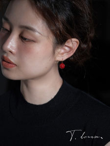 Red Small Elegant Design Womens Earrings Fashionable Jewelry Studs Dangle Earrings Alloy Silver Gold Finish round Ball Pattern