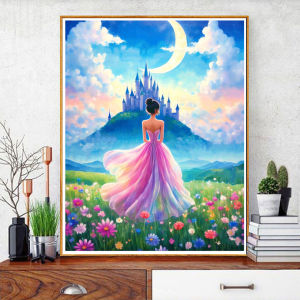 A Full Embroider Fantasy Princess Moon Castle Cross Stitch Kit DIY Material Package Fairy Tale Style Hand Embroider Printed Embroider