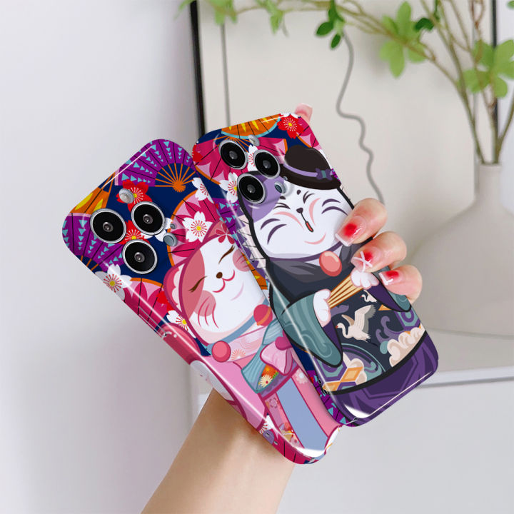 Hontinga All-inclusive Film Casing For iphone 7 8 Plus SE 2020 2022 X Xr Xs Max 7+ 8 + Case Korean film Phone Case Cute Lucky Cat Back Casing lens Protector Design Hard Cases Shockproof Shell Full Cover Casing For Girls