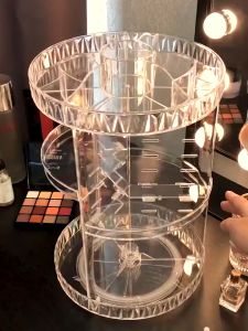 QB 360 degree rotating cosmetic storage box diamond design skincare makeup organizer transparent rotate bekas mekap