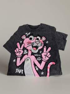 Ready stock oversize Cotton Tops with bling bling pink panther 2173