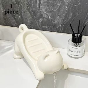 Cute Cartoon Cat Design Soap Box with Drainage Function