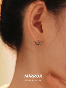 AURORA Real 925 Silver Sweet Flower Hoop Earrings Circle Ear Rings Jewelry ES925-93