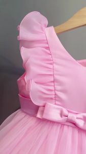 LZH | Elegant Party Dresses For Flower Girls Flying Sleeves Bow Puffy Princess Dress For Children Birthday Wedding Baptism Prom Gown