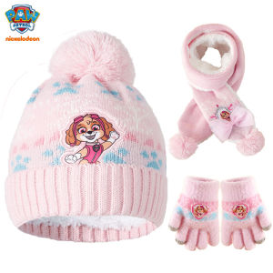 3PCS/SET Hot Genuine PAW PATROL Winter Hat Glove Scarf SET Cute Cartoon Skye Chase Boys Girls Baby Cap Christmas Gifts Age 2-8Y
