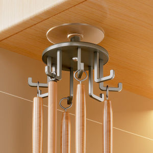 Kitchen Wall-Mounted Rotating Hook No-Drilling Storage Rack Spoon Pan Holder Space Saving Aluminum Alloy Utensil Organizer