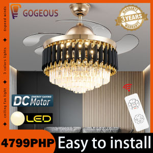 GOGEOUS crystal ceiling fan with light with remote 3 colors dimming ceiling fan light 42inch fan light ceiling fan strong wind ceilings fan with lights chandelier with fan for dinning living room bedroom hotel