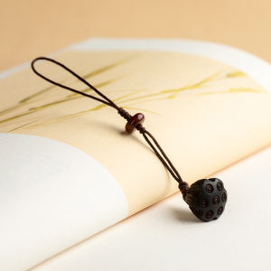 Classic Peach Wood Lotus Pod Mobile Phone Pendant Sandalwood Creative Lanyard Anti-Loss Cute Keychain USB Drive Bag Ornament